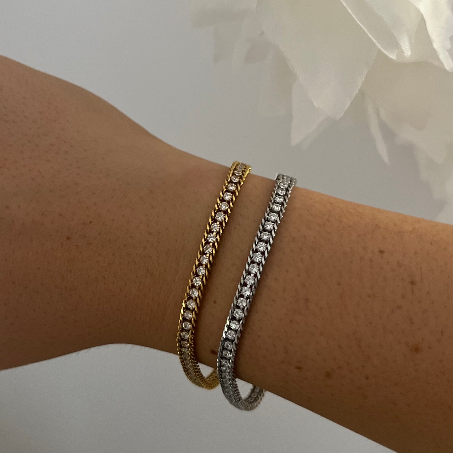 Bracciale catena e tennis in acciaio inossidabile