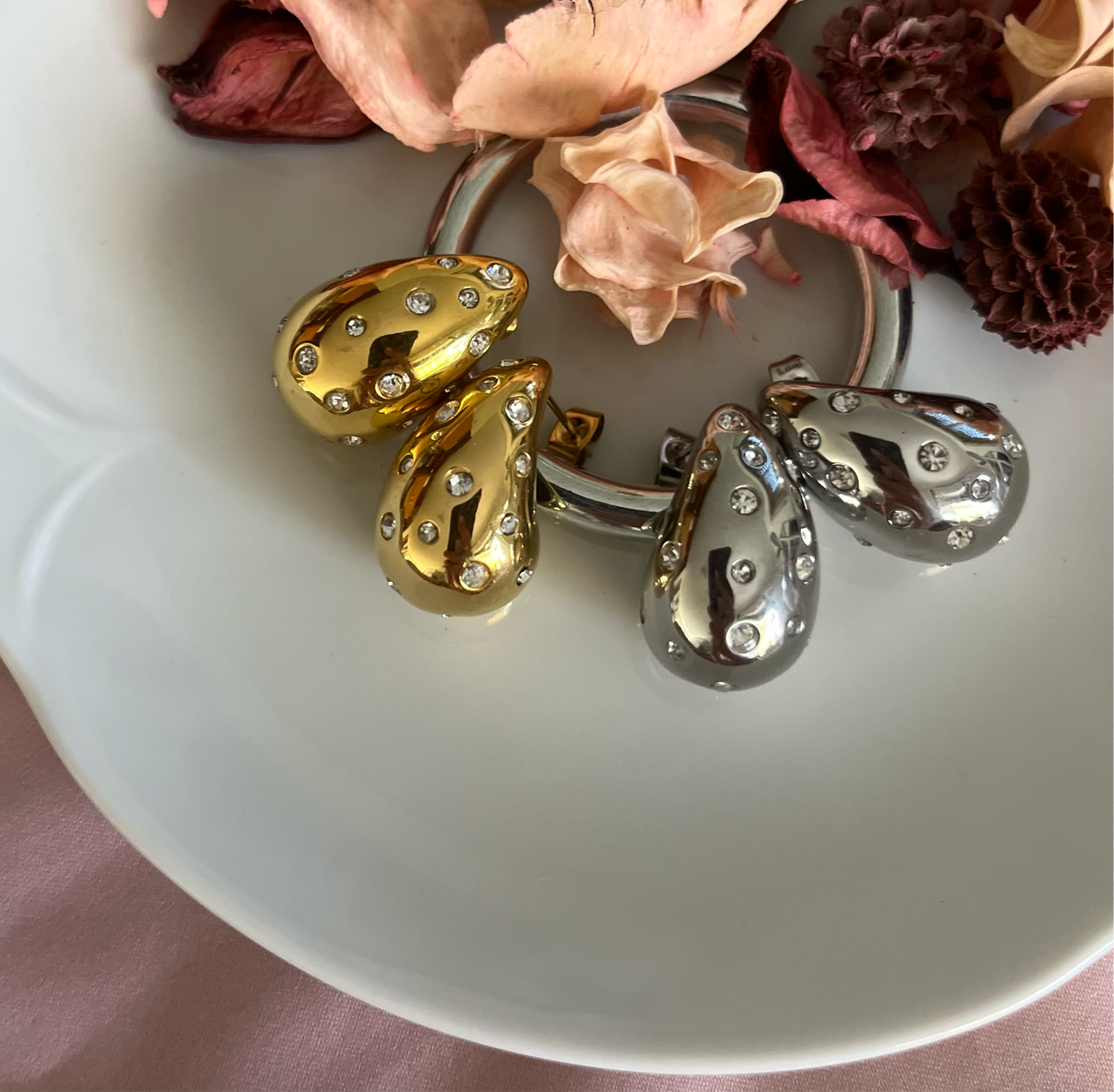 Orecchini goccia con strass in acciaio inossidabile