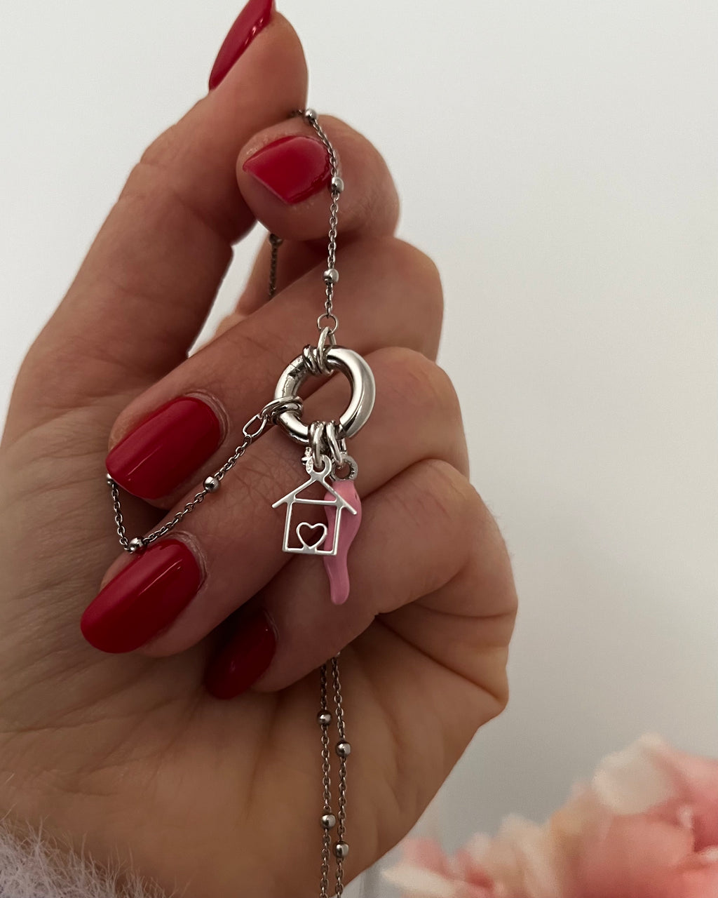Charm casina con cuore in argento 925, famiglia, family