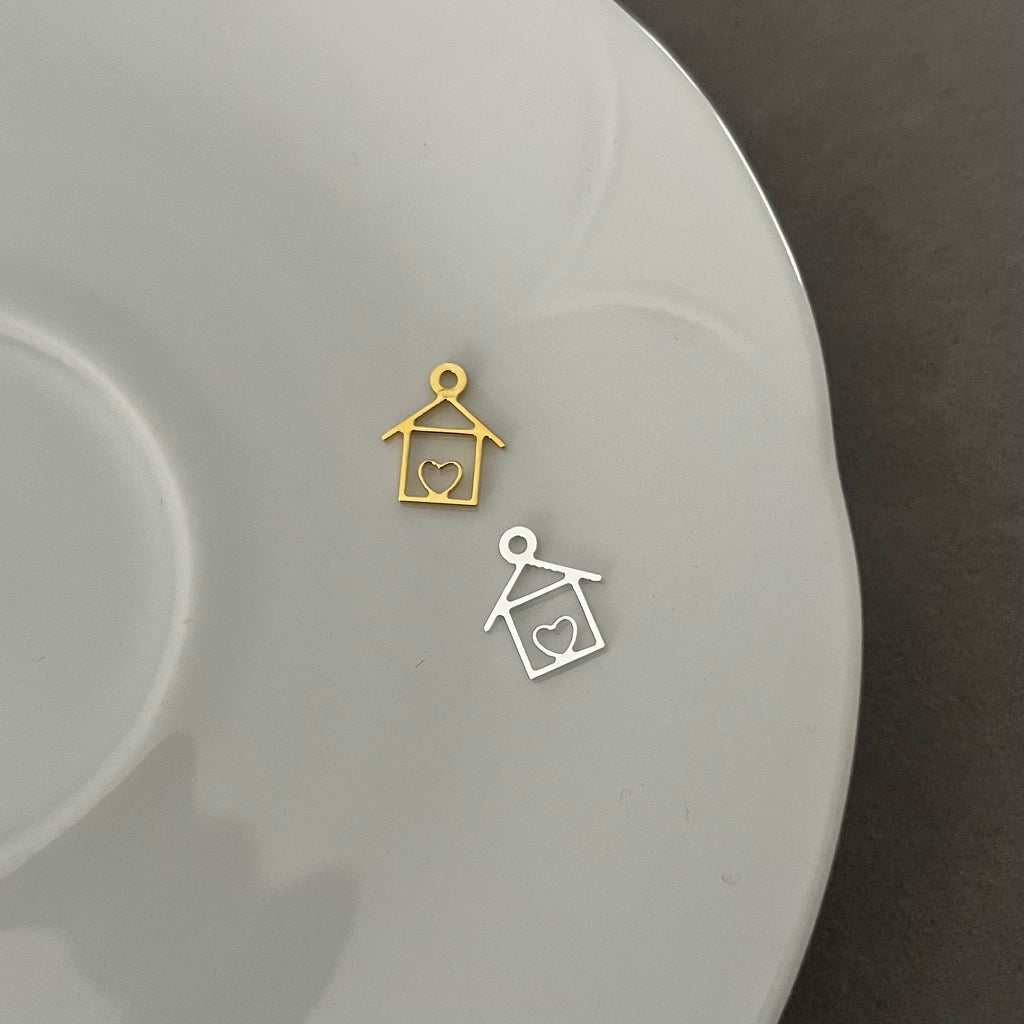 Charm casa con cuore in argento 925, 12mm, perfetto per bracciali e collane personalizzabili

