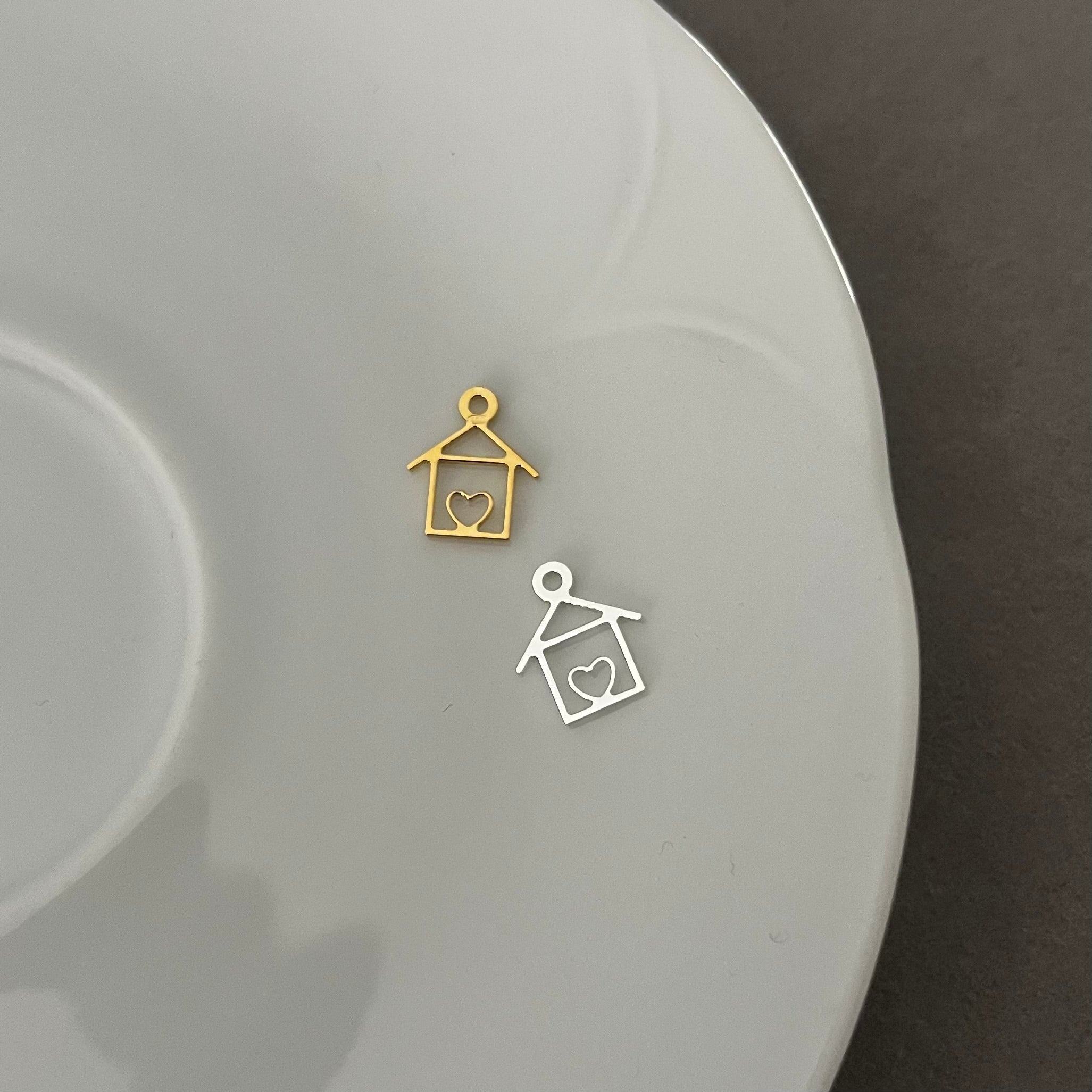 Charm casa con cuore in argento 925, 12mm, perfetto per bracciali e collane personalizzabili

