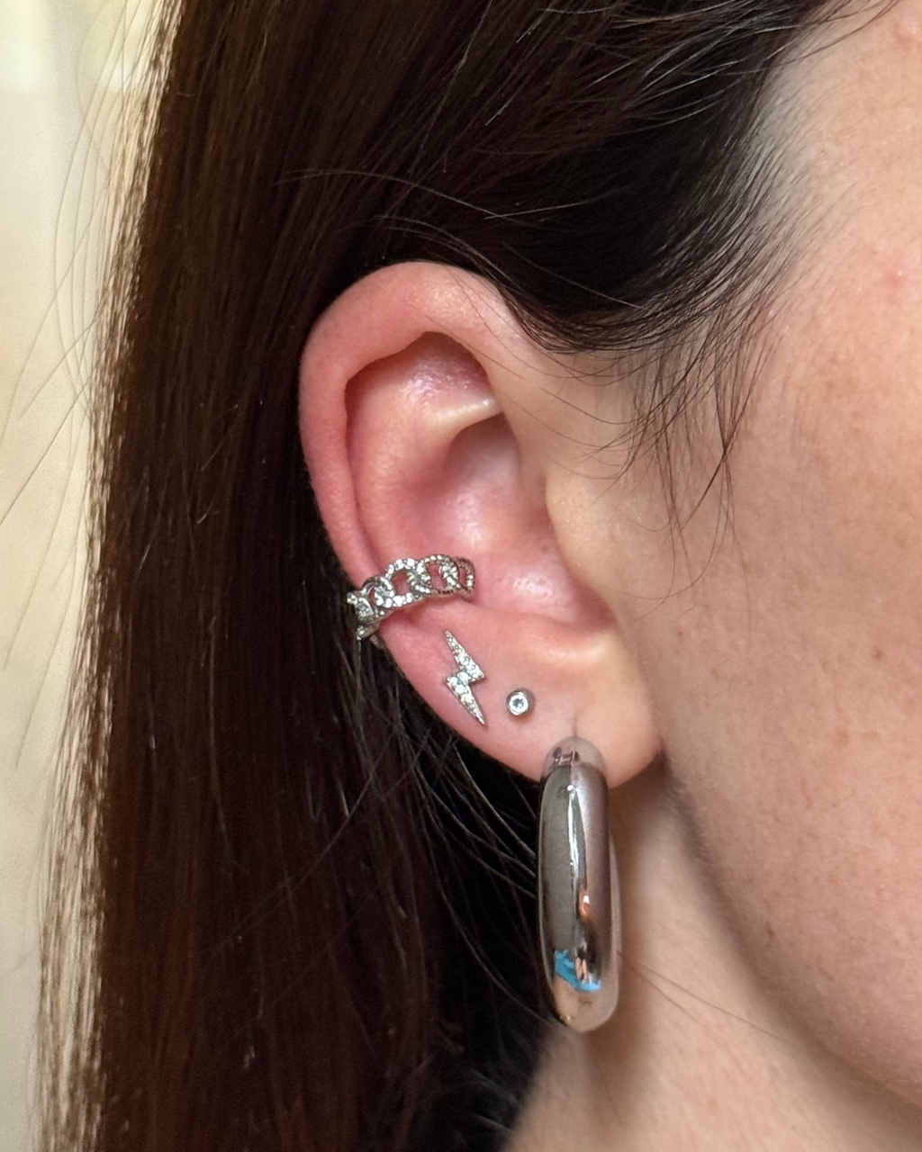 Ear Cuff Catena con Brillantini in Acciaio Inox