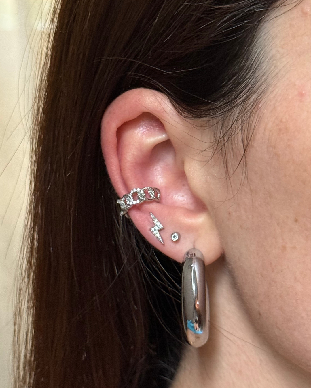 Ear Cuff Catena con Brillantini in Acciaio Inox