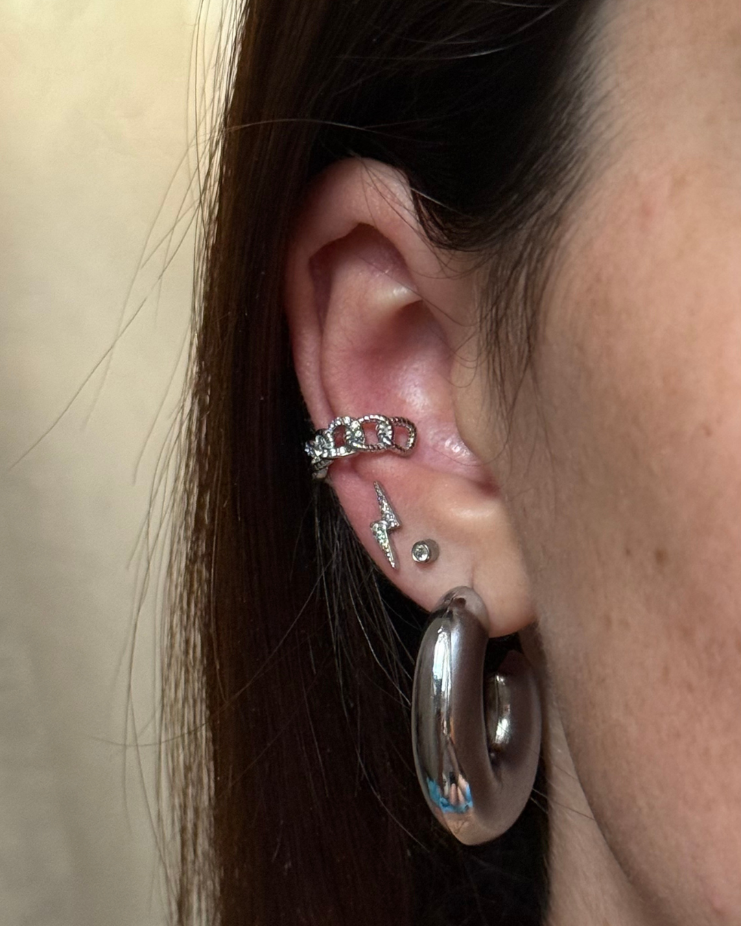 Ear Cuff Catena con Brillantini in Acciaio Inox