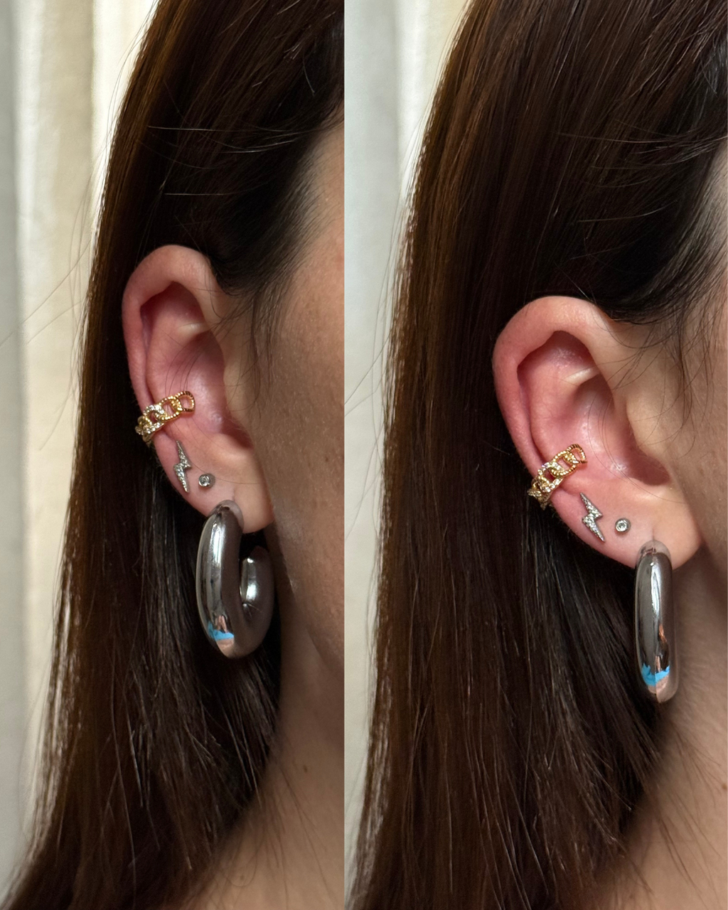 Ear Cuff Catena con Brillantini in Acciaio Inox