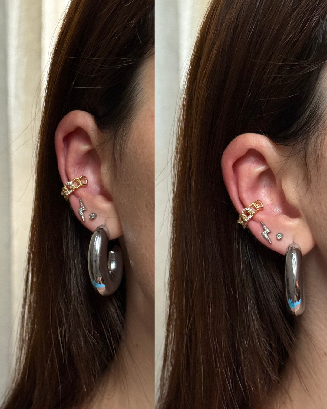 Ear Cuff Catena con Brillantini in Acciaio Inox