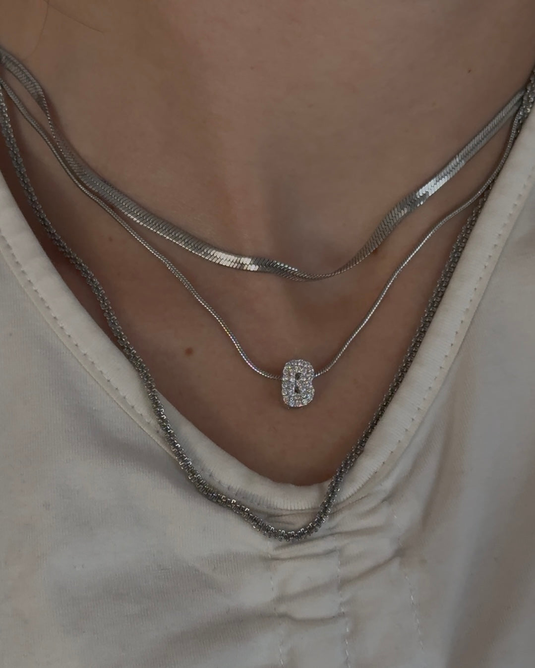 Elegant stainless steel necklace with brass pendant and zircon stones – perfect gift idea for her.