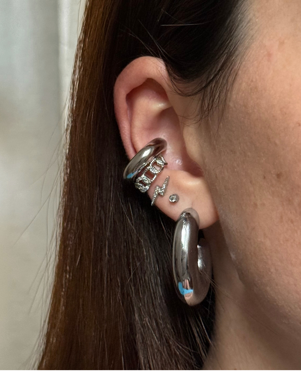 Ear Cuff Catena con Brillantini in Acciaio Inox