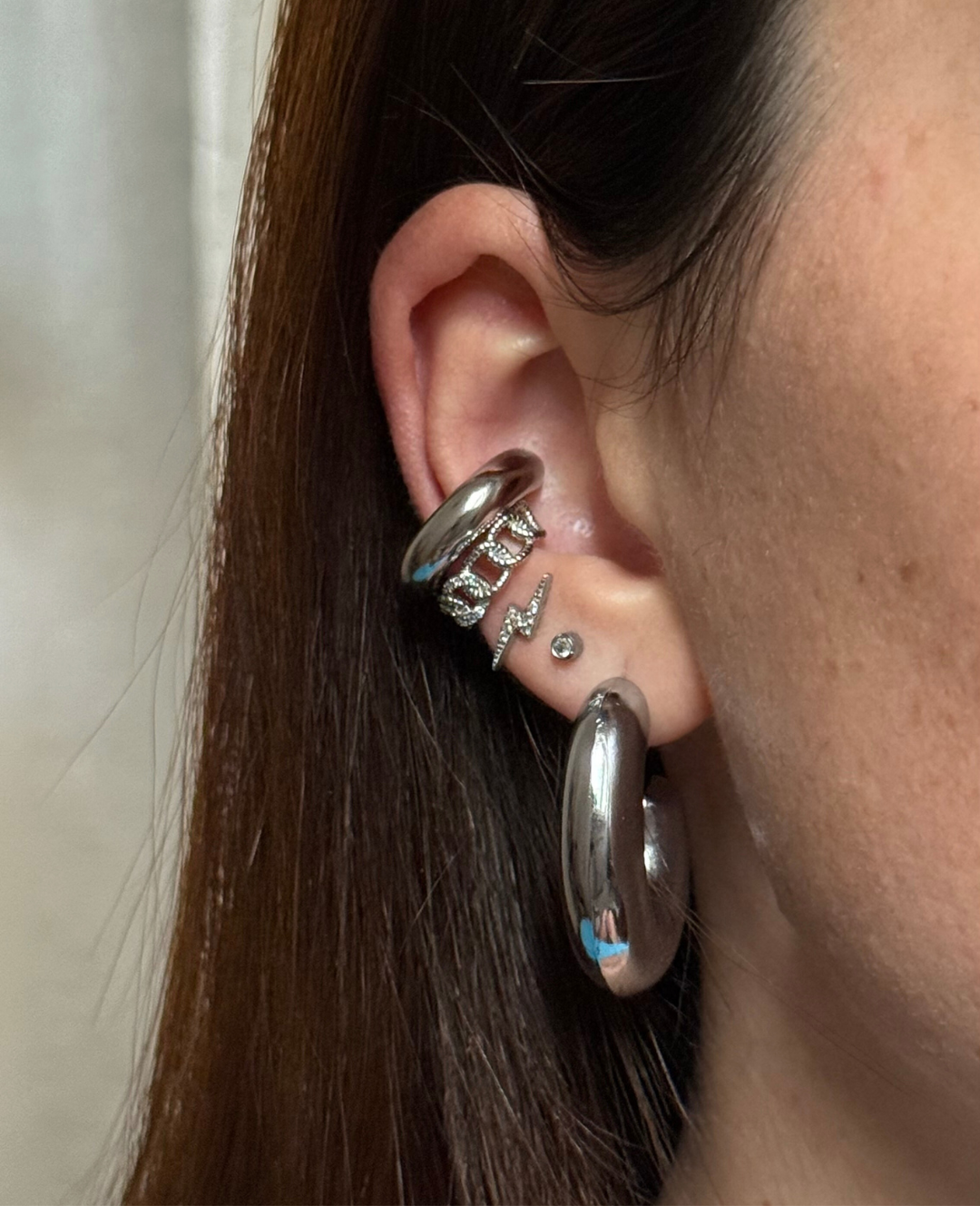 Ear Cuff Catena con Brillantini in Acciaio Inox