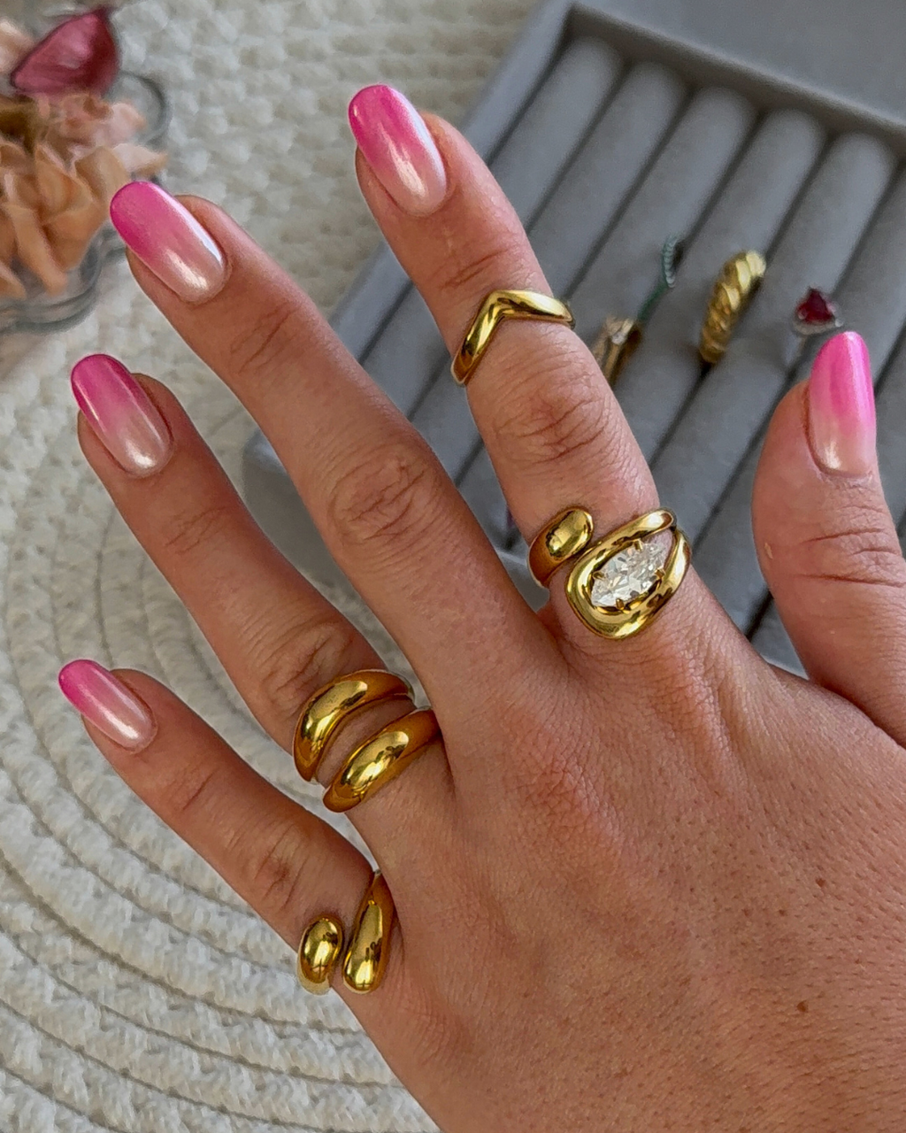 Anello regolabile in acciaio inox dorato