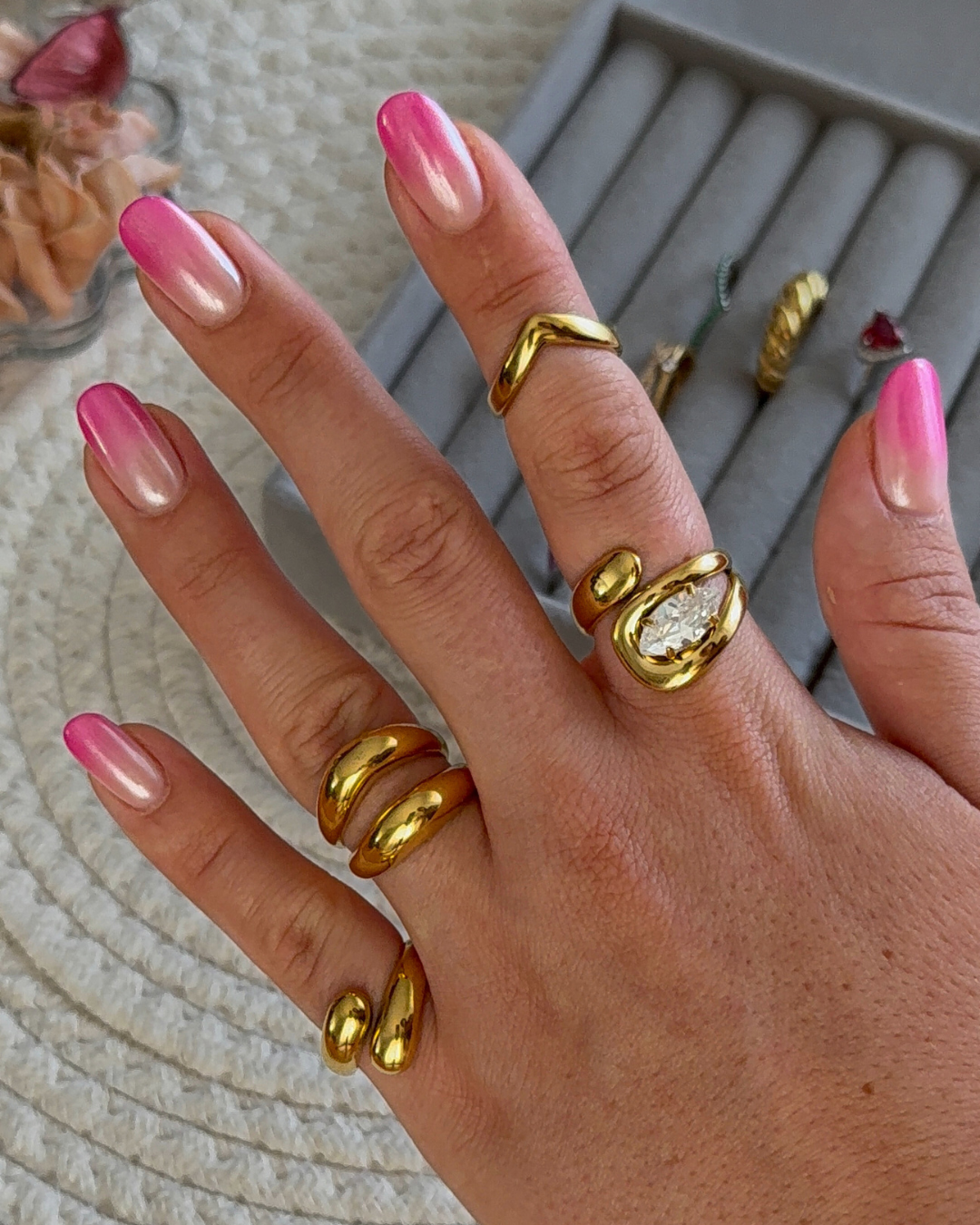 Anello regolabile in acciaio inox dorato