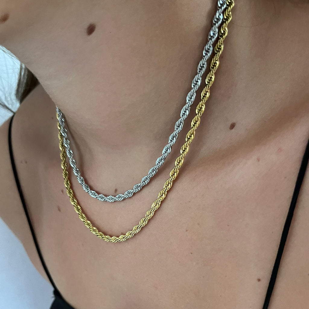 Collana torchon grande in acciaio inossidabile, larghezza 5mm, design audace e regolabile (40cm + 5cm)