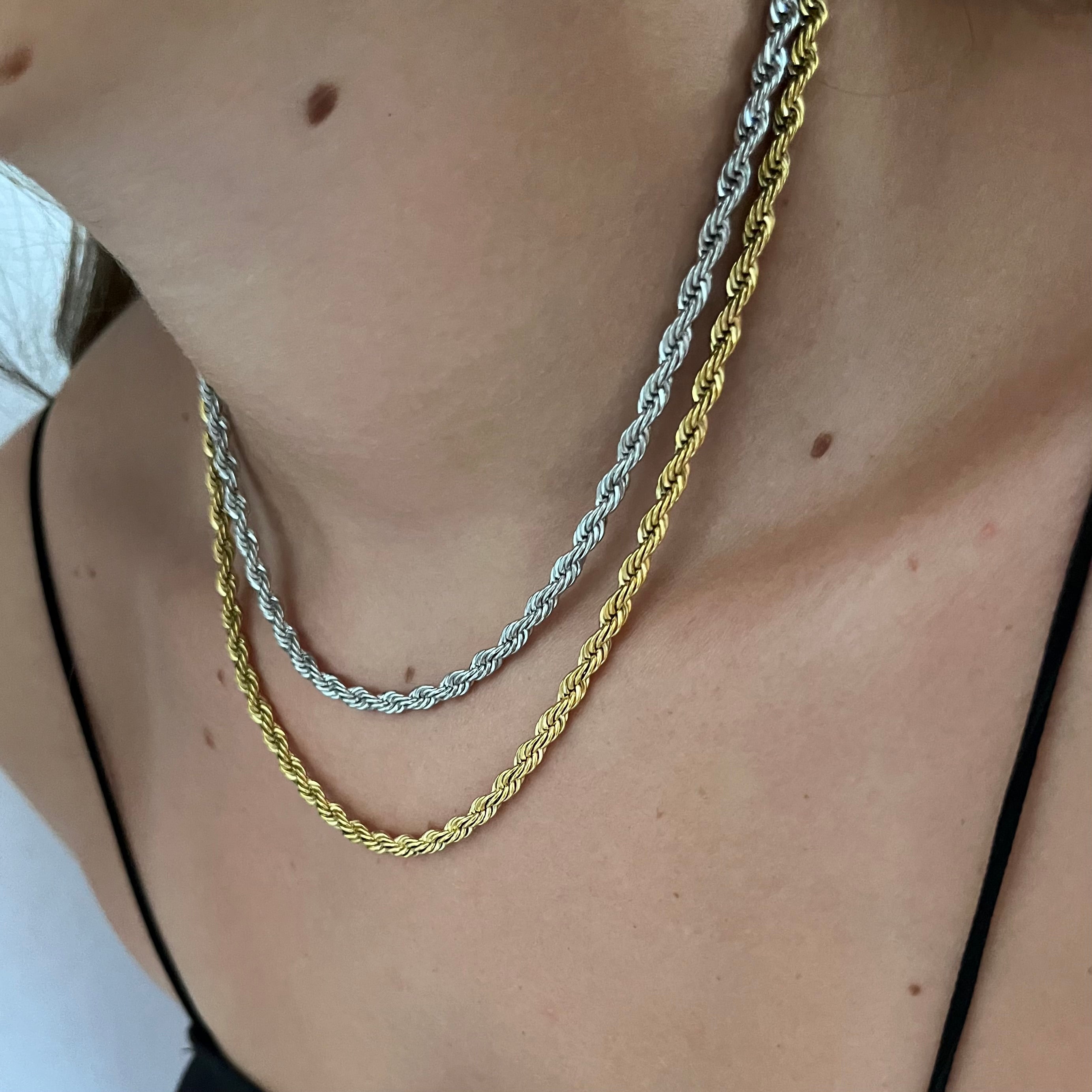 Collana torchon grande in acciaio inossidabile, larghezza 5mm, design audace e regolabile (40cm + 5cm)